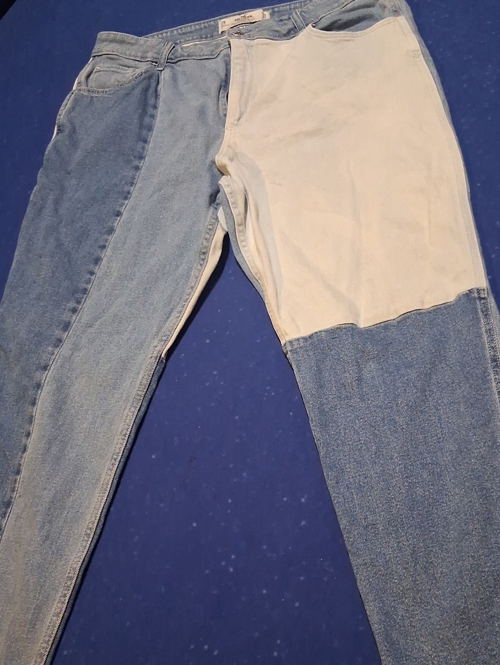 Hollister Two-Tone Patchwork Ankle Skinny Jeans in Light Blue & Off-White